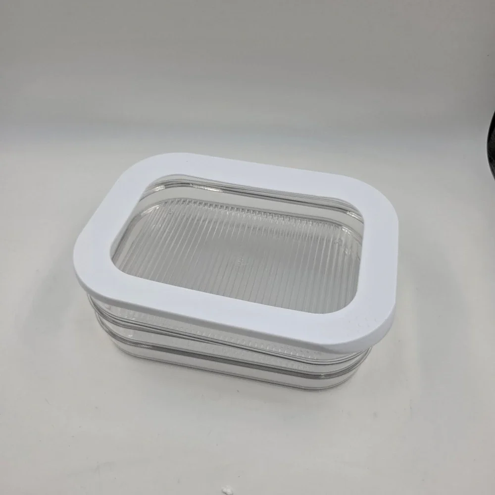 Clear Plastic 3 Tier Stackable Food Storage Container Set White Lid 9x6 Inch L4